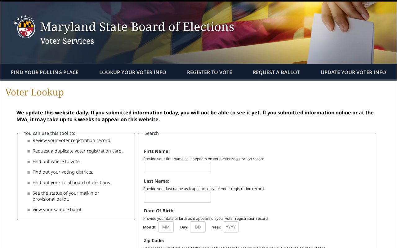 Rockville voter registration lookup identity fields